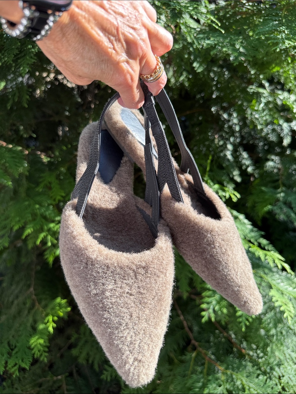 Brunello Cucinelli Brown Shearling Monili accent Mules